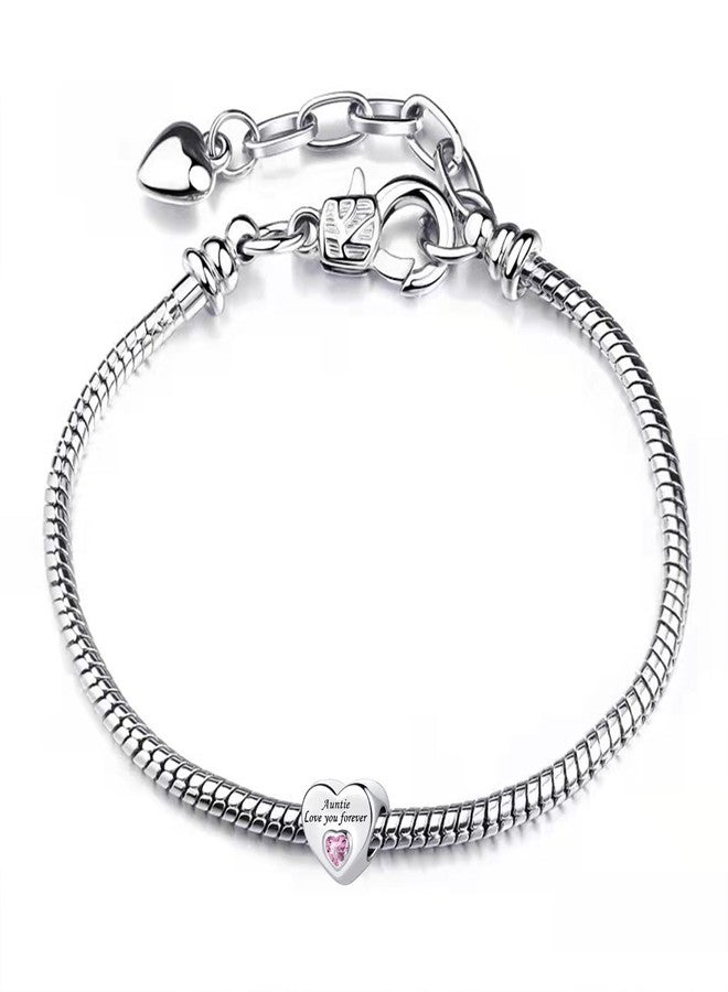 TGLS Heart Love Auntie Charm with Pink Crystal Compatible With Pandora Charms Bracelets - Image 3